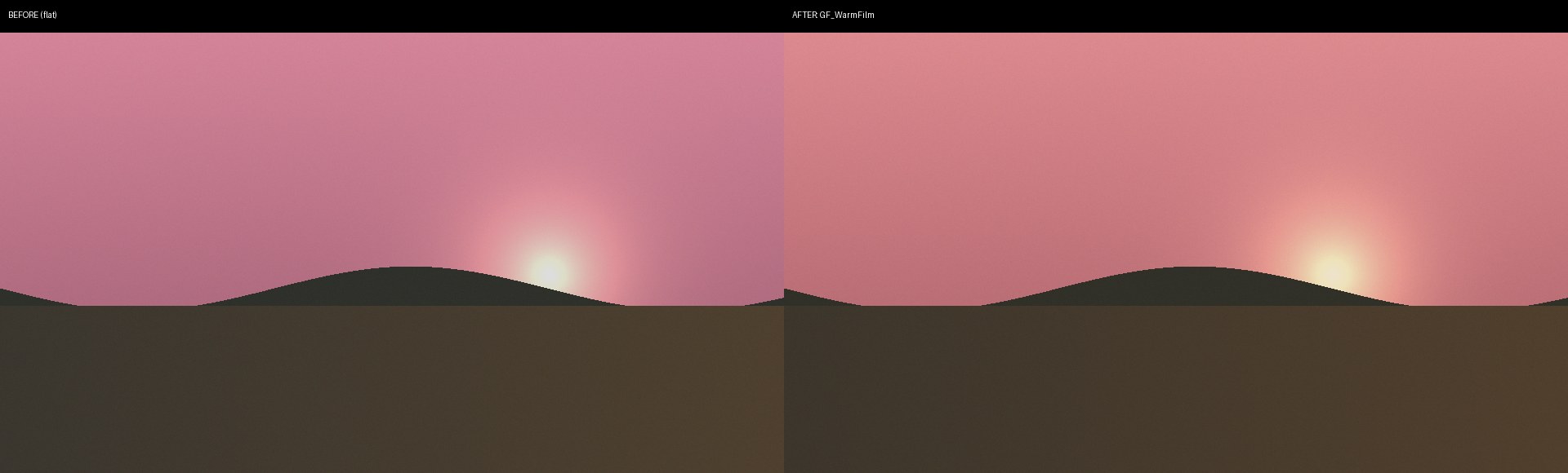 Before and after Warm Film LUT